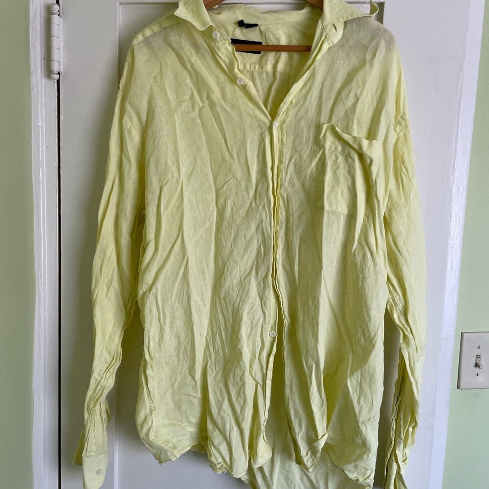 Light Yellow Linen Button Down Shirt